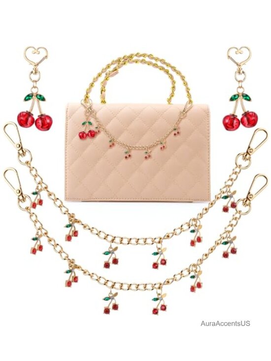 Other - Cherry Charm Keychain Set for Women Handbags Gold Chain Purse Accessories